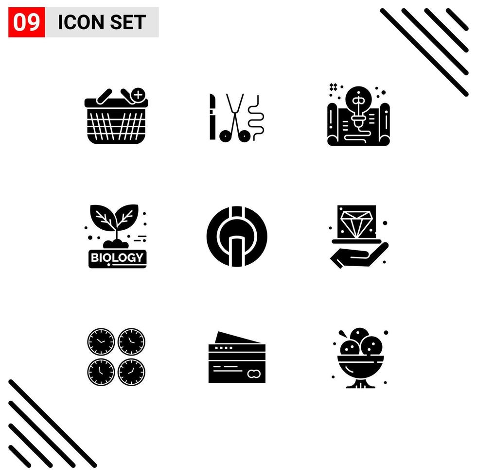 Pack of 9 creative Solid Glyphs of plant leaf creative biology idea Editable Vector Design Elements