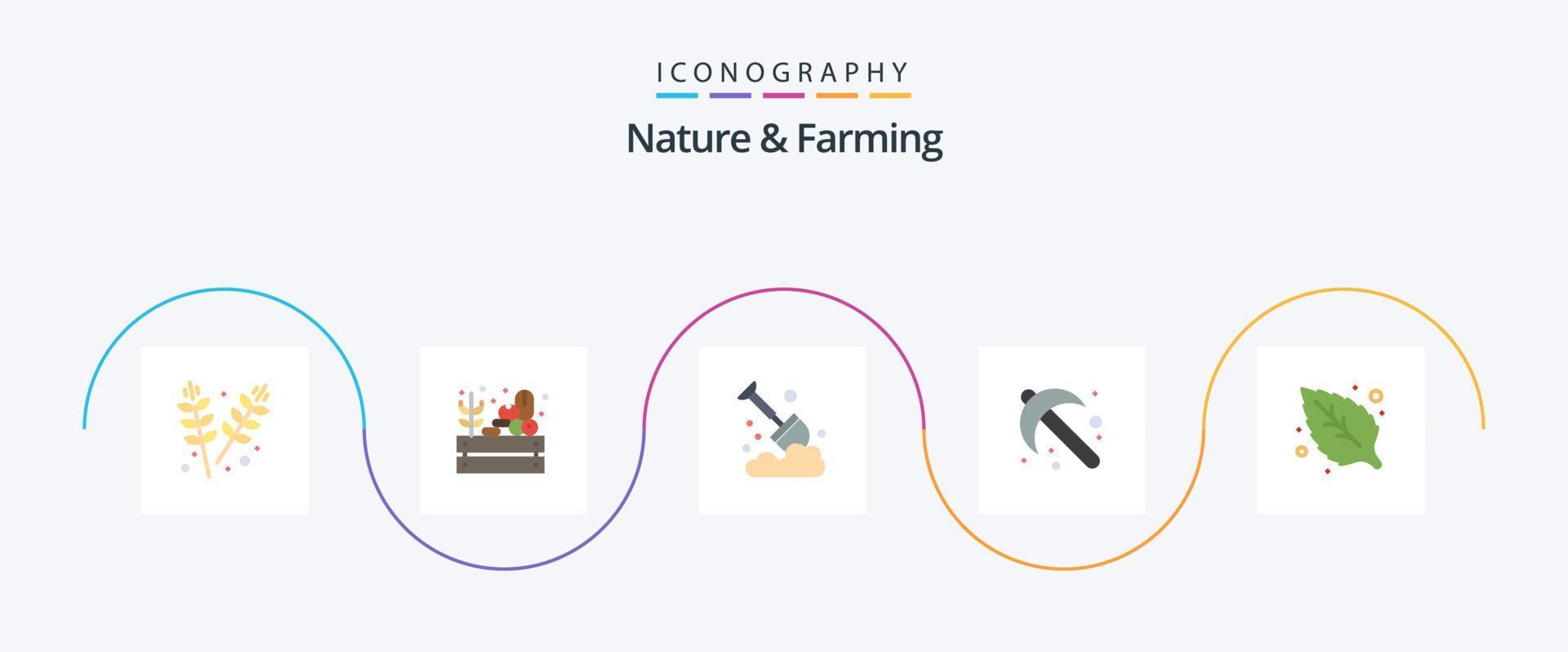 Nature And Farming Flat 5 Icon Pack Including green. tool. agriculture. spade. farming vector