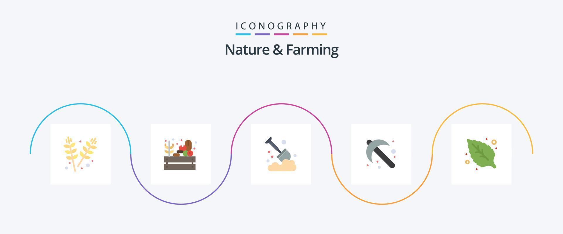 naturaleza y agricultura plano 5 5 icono paquete incluso verde. herramienta. agricultura. pala. agricultura vector