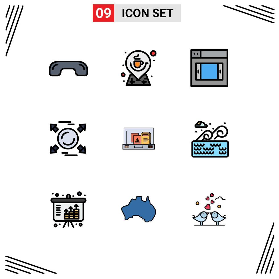 Set of 9 Commercial Filledline Flat Colors pack for presentation direction location arrow mobile Editable Vector Design Elements