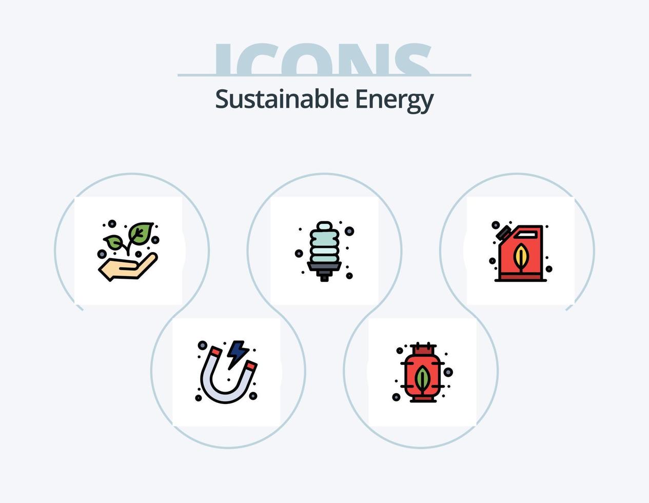 sostenible energía línea lleno icono paquete 5 5 icono diseño. bulbo. energía. fuerza. ecología. tierra vector