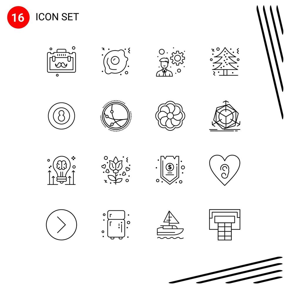 16 User Interface Outline Pack of modern Signs and Symbols of sport ball development snooker holidays Editable Vector Design Elements