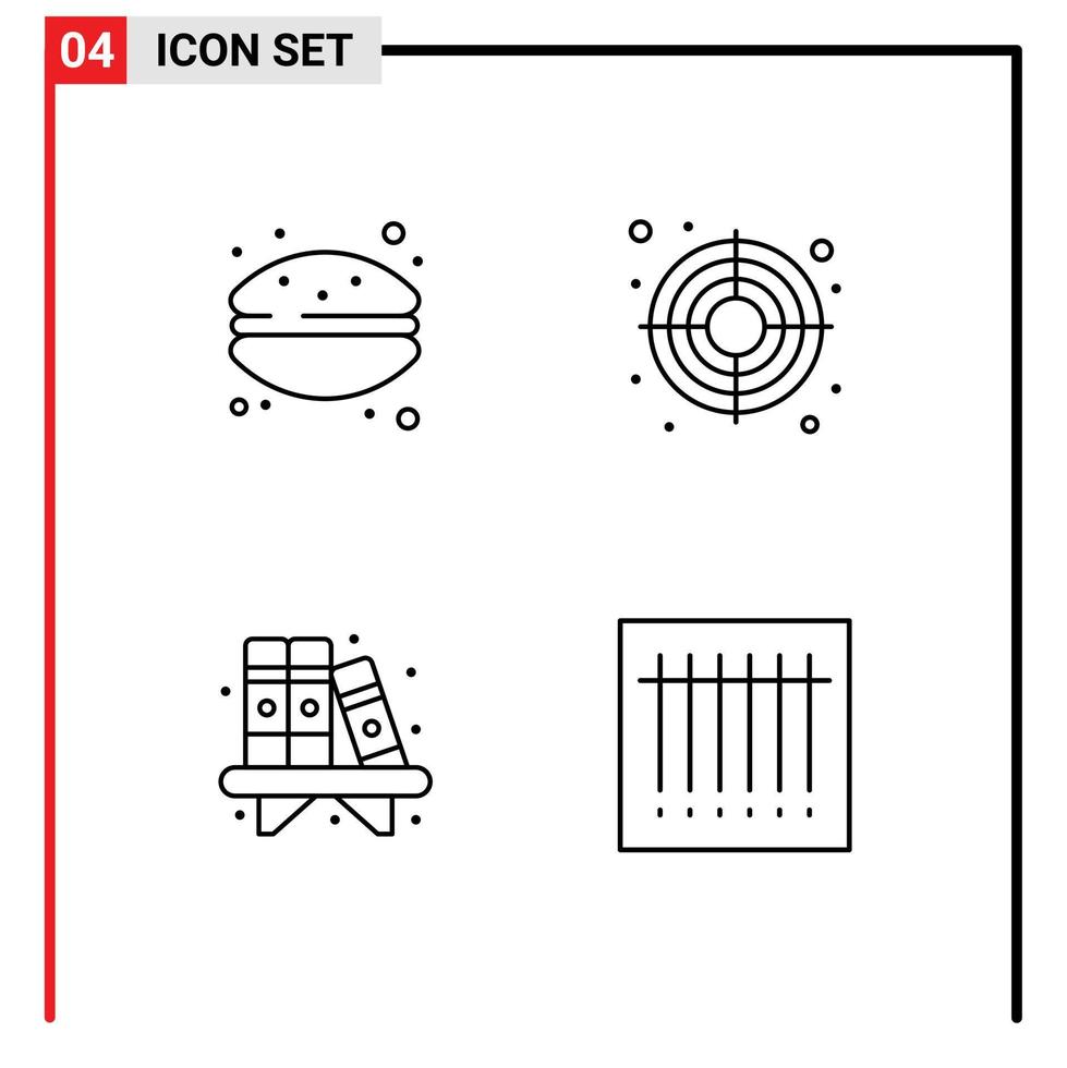User Interface Pack of 4 Basic Filledline Flat Colors of cake book macaroni target barcode Editable Vector Design Elements