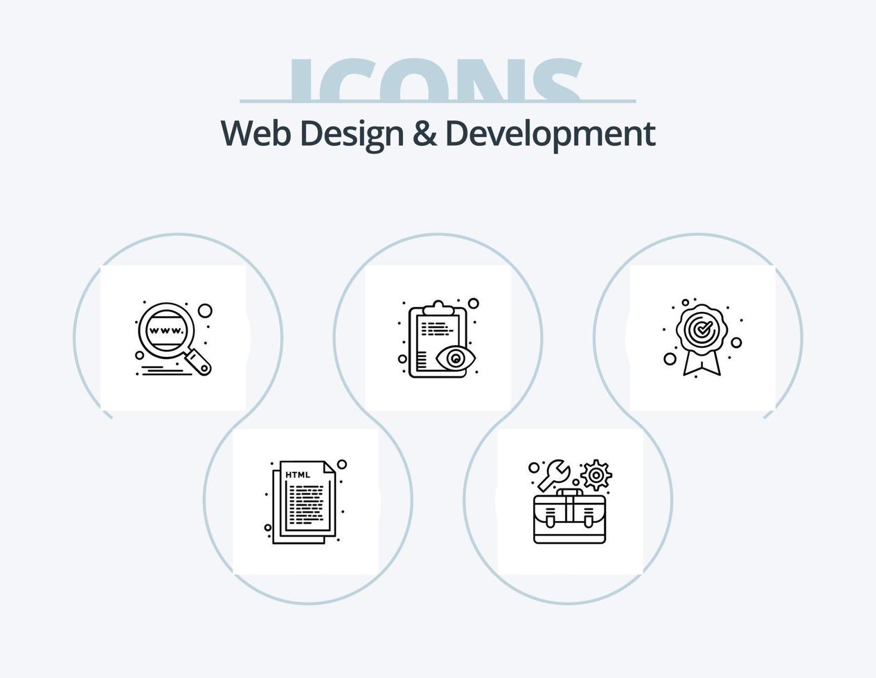 web diseño y desarrollo línea icono paquete 5 5 icono diseño. sensible. adaptado. codificación. innovación. creatividad vector