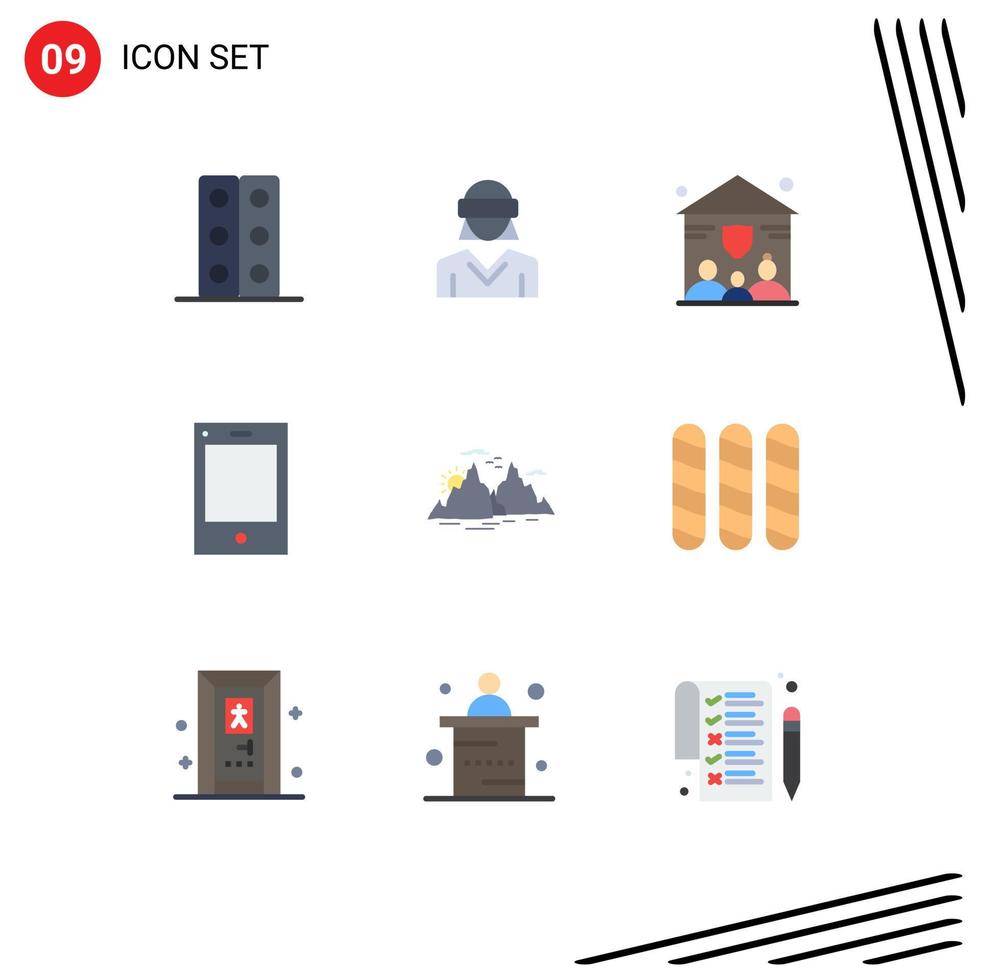 Mobile Interface Flat Color Set of 9 Pictograms of hill tablet woman phone devices Editable Vector Design Elements