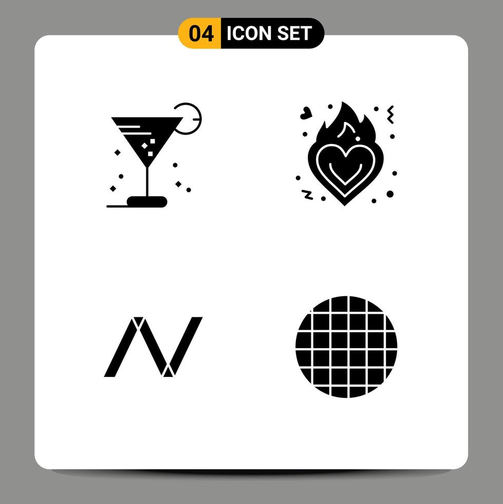 4 User Interface Solid Glyph Pack of modern Signs and Symbols of beverage nav coin ice love crypto currency Editable Vector Design Elements