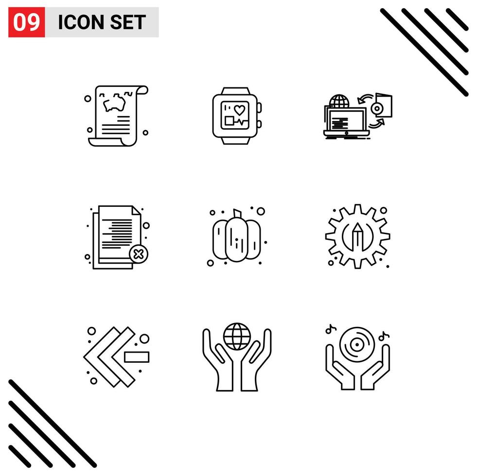 User Interface Pack of 9 Basic Outlines of reject office disc employee publishing Editable Vector Design Elements