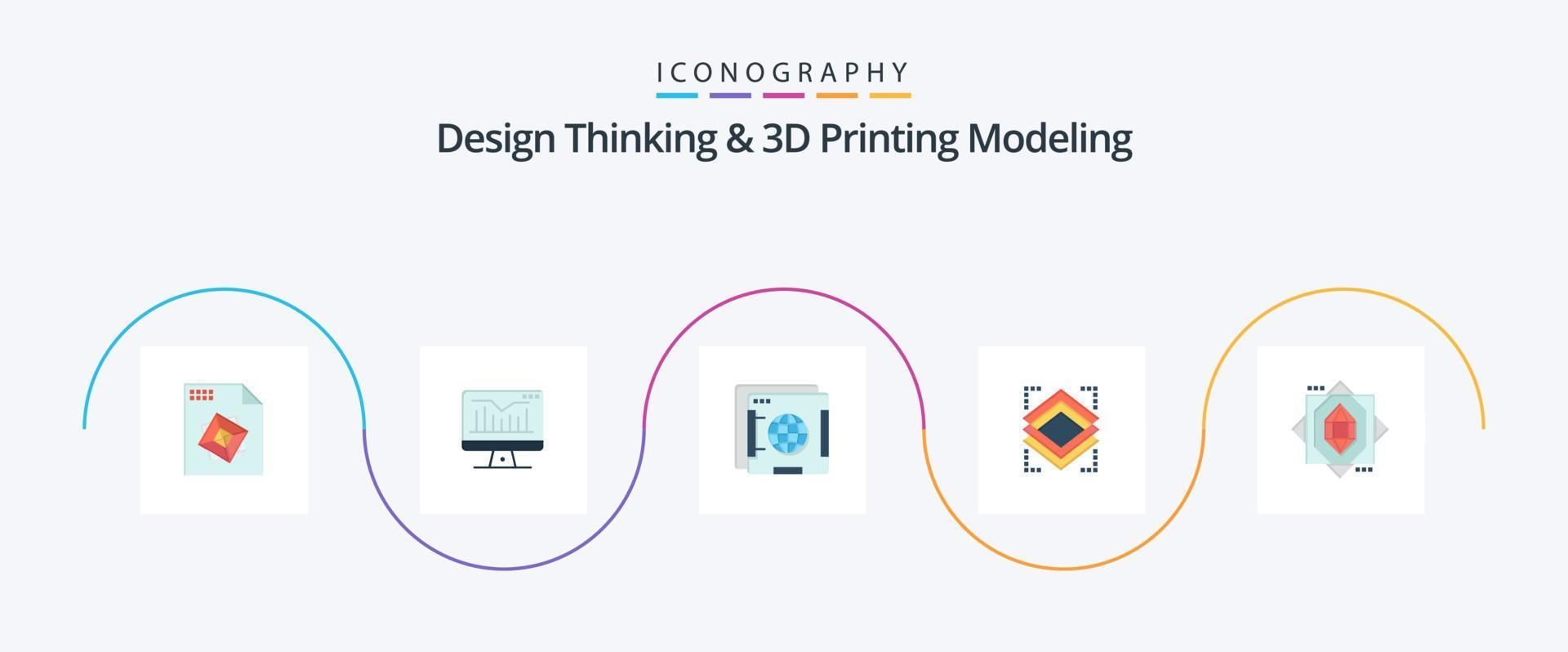 Design Thinking And D Printing Modeling Flat 5 Icon Pack Including core. server. brower. . s vector