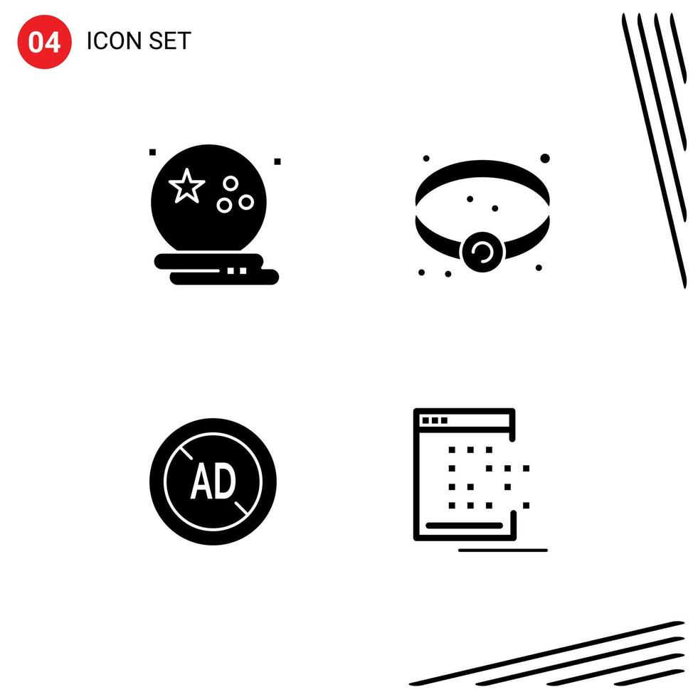 4 Solid Glyph concept for Websites Mobile and Apps bat blocker night jewelry digital Editable Vector Design Elements