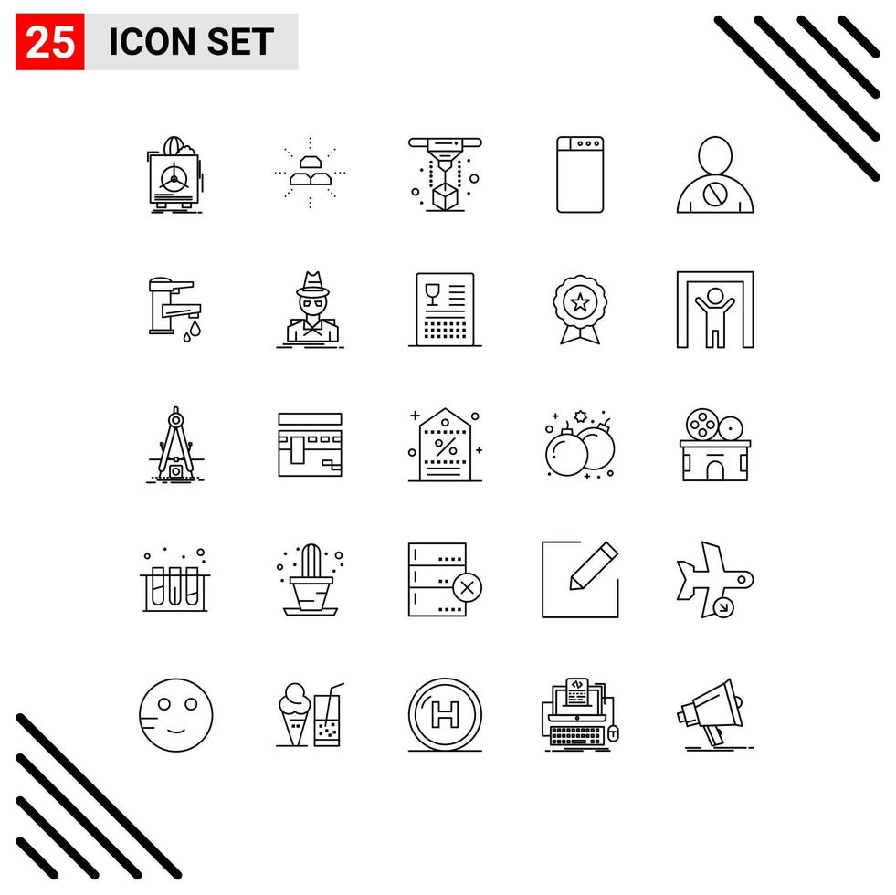 Modern Set of 25 Lines Pictograph of blocked washing income machine printing Editable Vector Design Elements