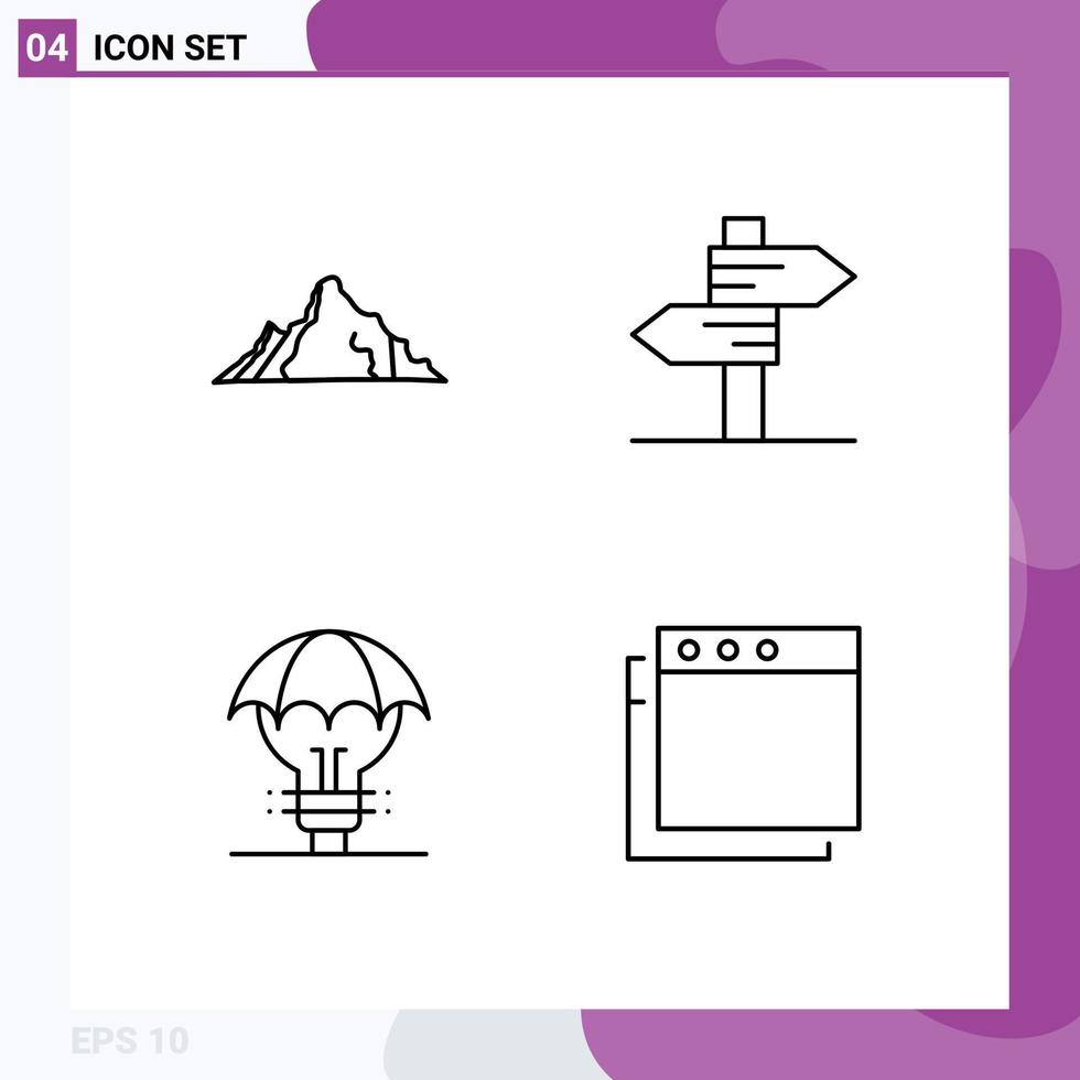 Modern Set of 4 Filledline Flat Colors Pictograph of hill proteced ideas mountain heart defence Editable Vector Design Elements