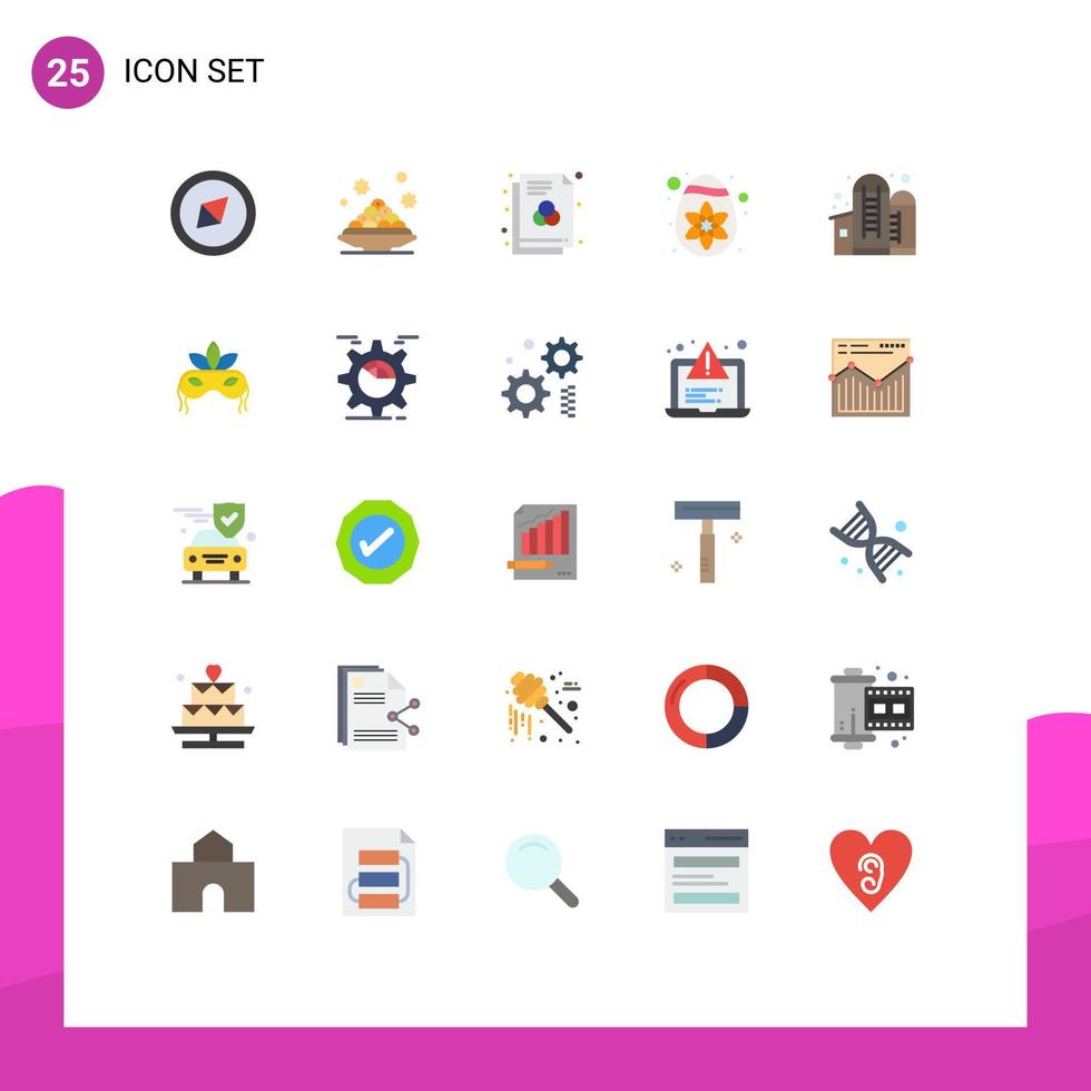 User Interface Pack of 25 Basic Flat Colors of grain agriculture file egg decoration Editable Vector Design Elements