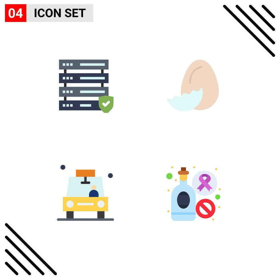 4 Universal Flat Icons Set for Web and Mobile Applications data location egg spring taxi Editable Vector Design Elements