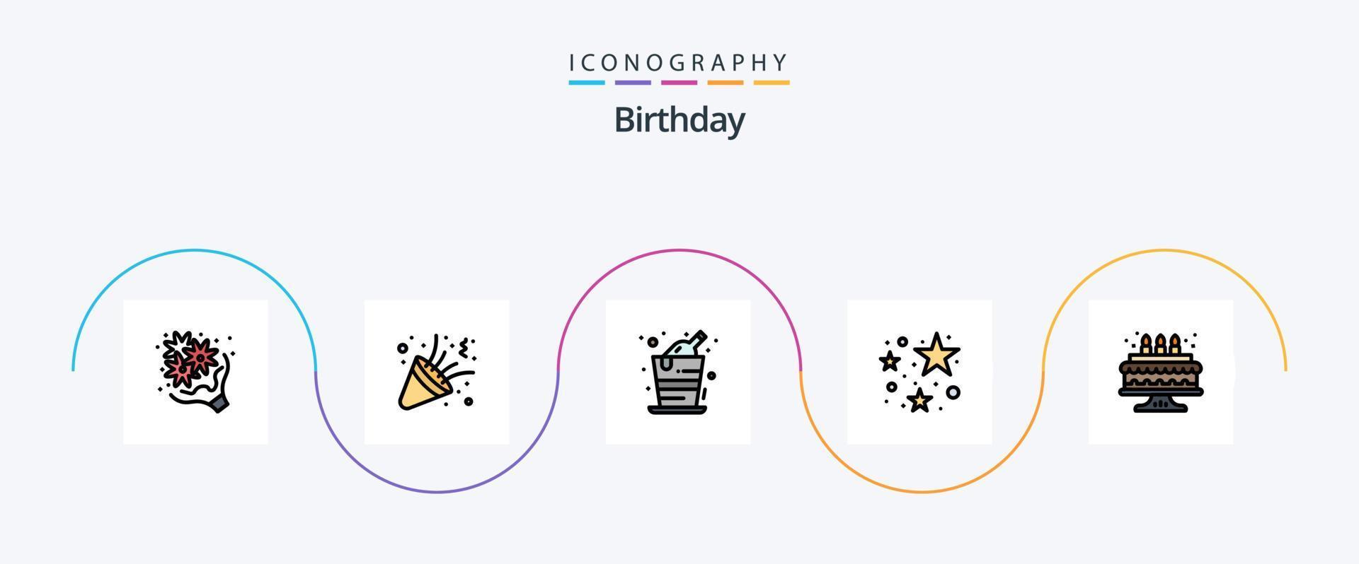 Birthday Line Filled Flat 5 Icon Pack Including cake. party. party. stare. party vector