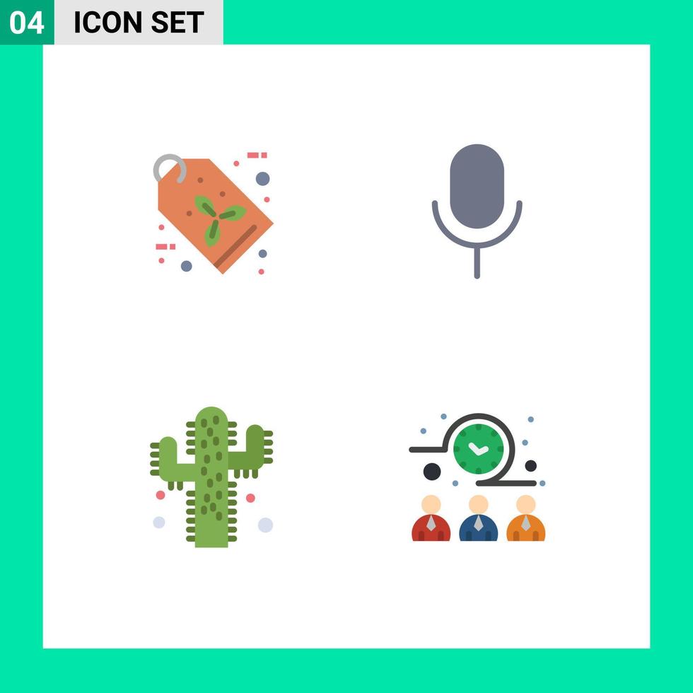 4 Flat Icon concept for Websites Mobile and Apps eco plant tag basic meeting Editable Vector Design Elements