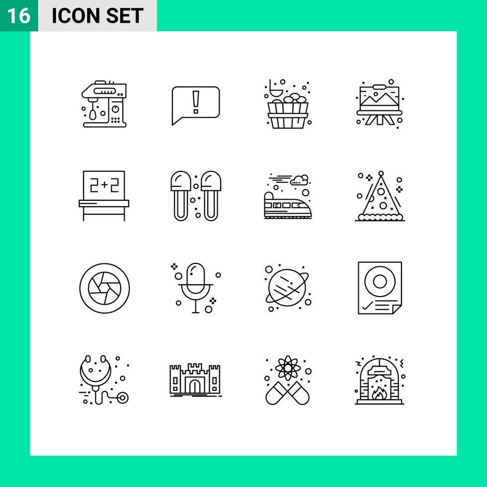 16 User Interface Outline Pack of modern Signs and Symbols of blackboard graphic ui easel designing Editable Vector Design Elements