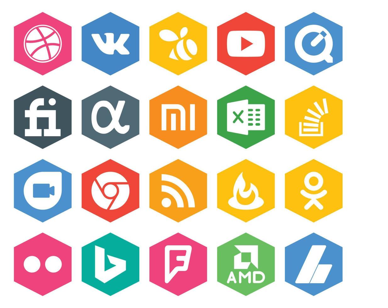 20 Social Media Icon Pack Including feedburner chrome xiaomi google duo stock vector