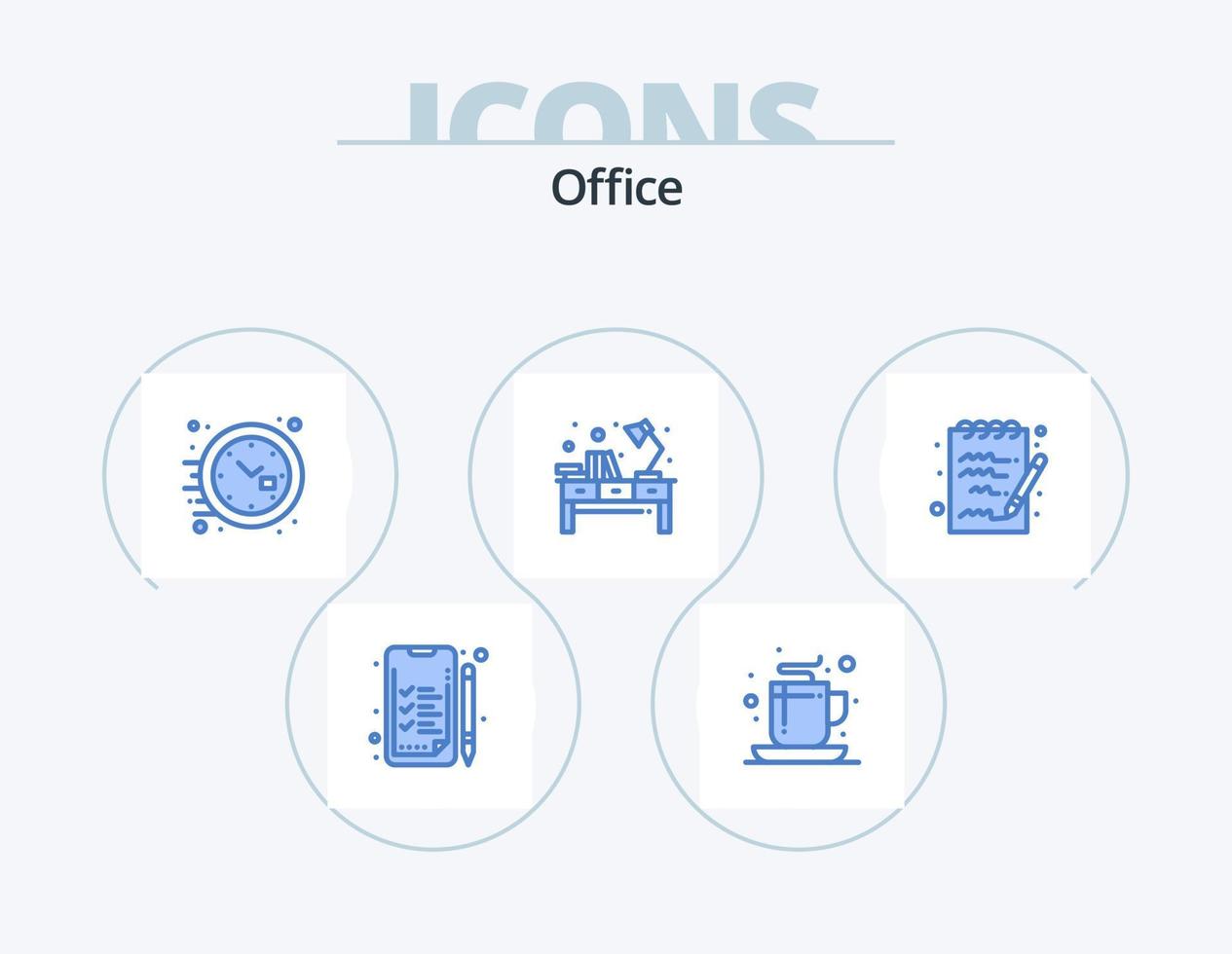 oficina azul icono paquete 5 5 icono diseño. nota. lugar de trabajo. oficina. oficina. ligero vector