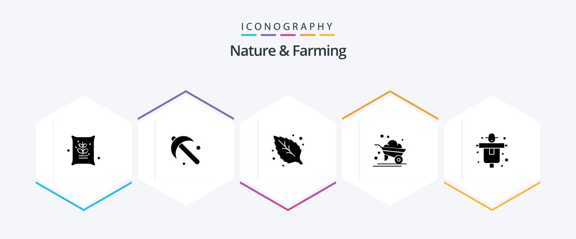 Nature And Farming 25 Glyph icon pack including farming. agriculture. environment. wheelbarrow. farm vector