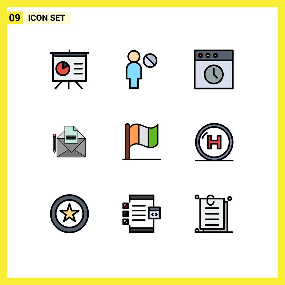 9 9 usuario interfaz línea de relleno plano color paquete de moderno señales y símbolos de clínica irlandesa Mac Irlanda letra editable vector diseño elementos