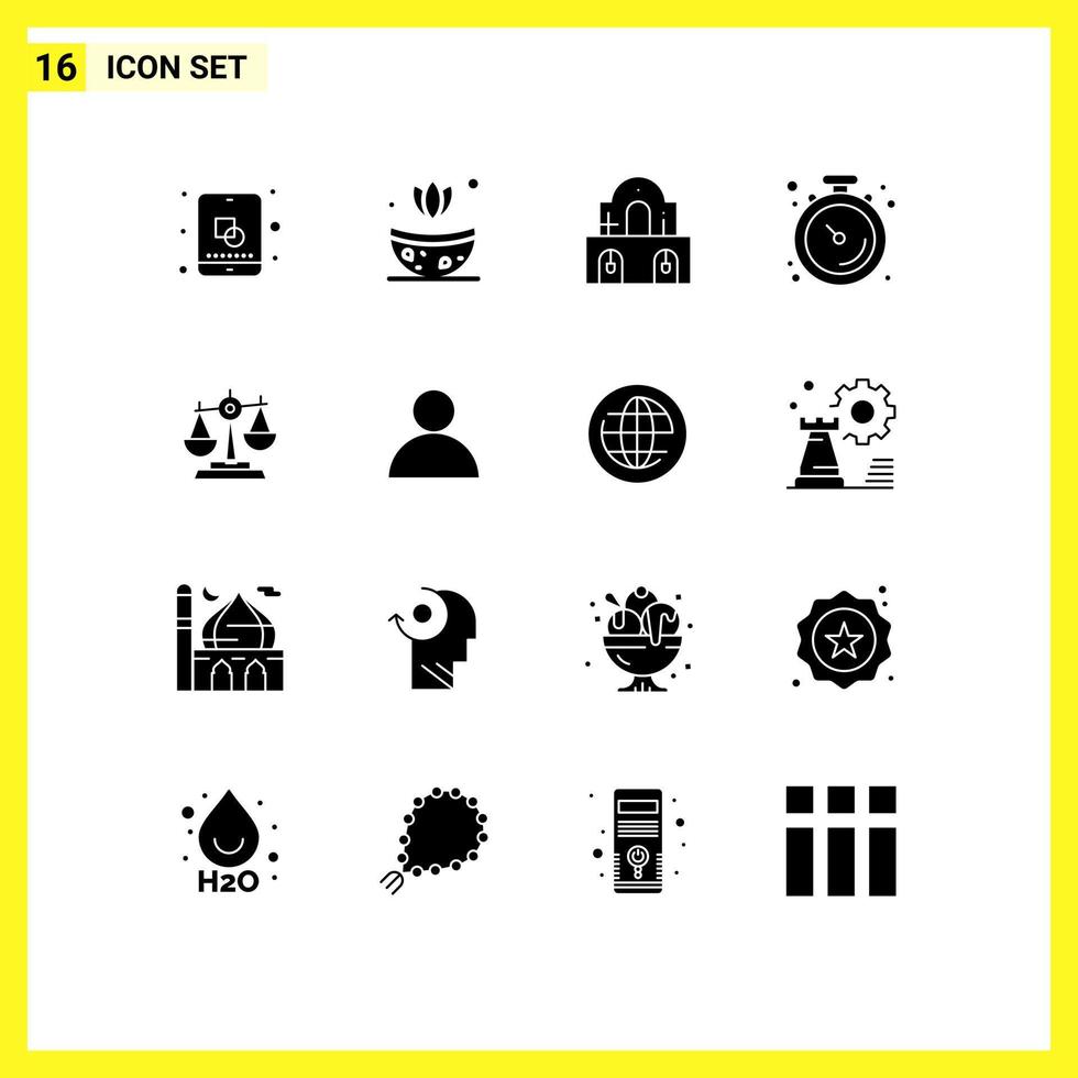 16 Thematic Vector Solid Glyphs and Editable Symbols of judge balance christmas stopwatch gym Editable Vector Design Elements
