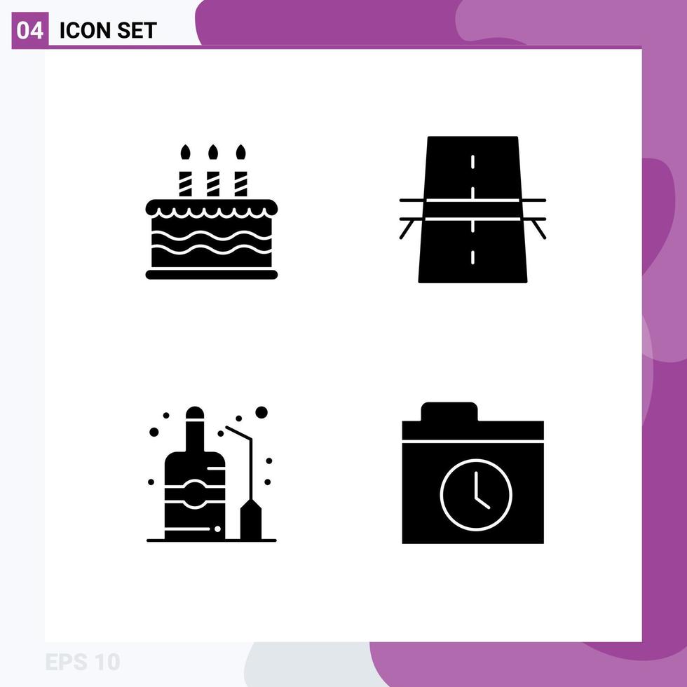 User Interface Pack of 4 Basic Solid Glyphs of birthday alcohol bridge grid wine Editable Vector Design Elements
