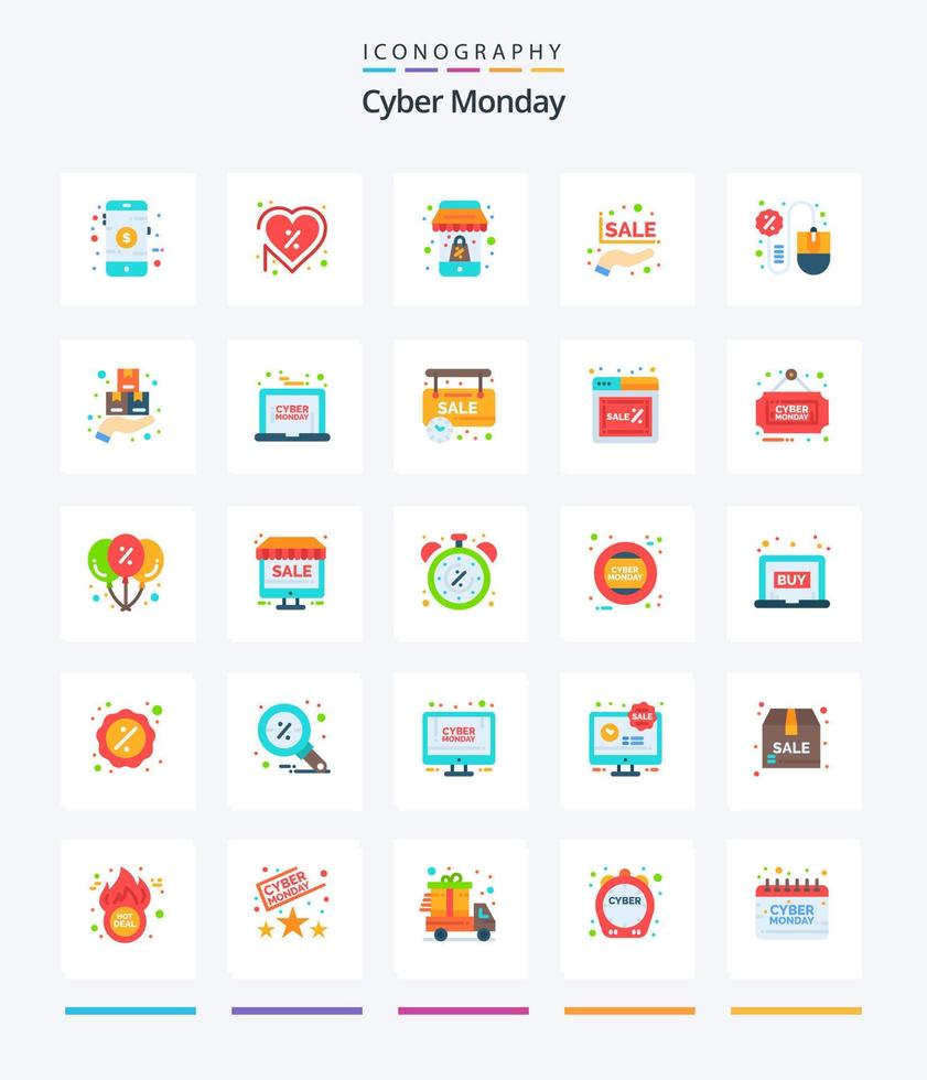 creativo ciber lunes 25 plano icono paquete tal como ratón. porcentaje. oferta. mano. móvil vector