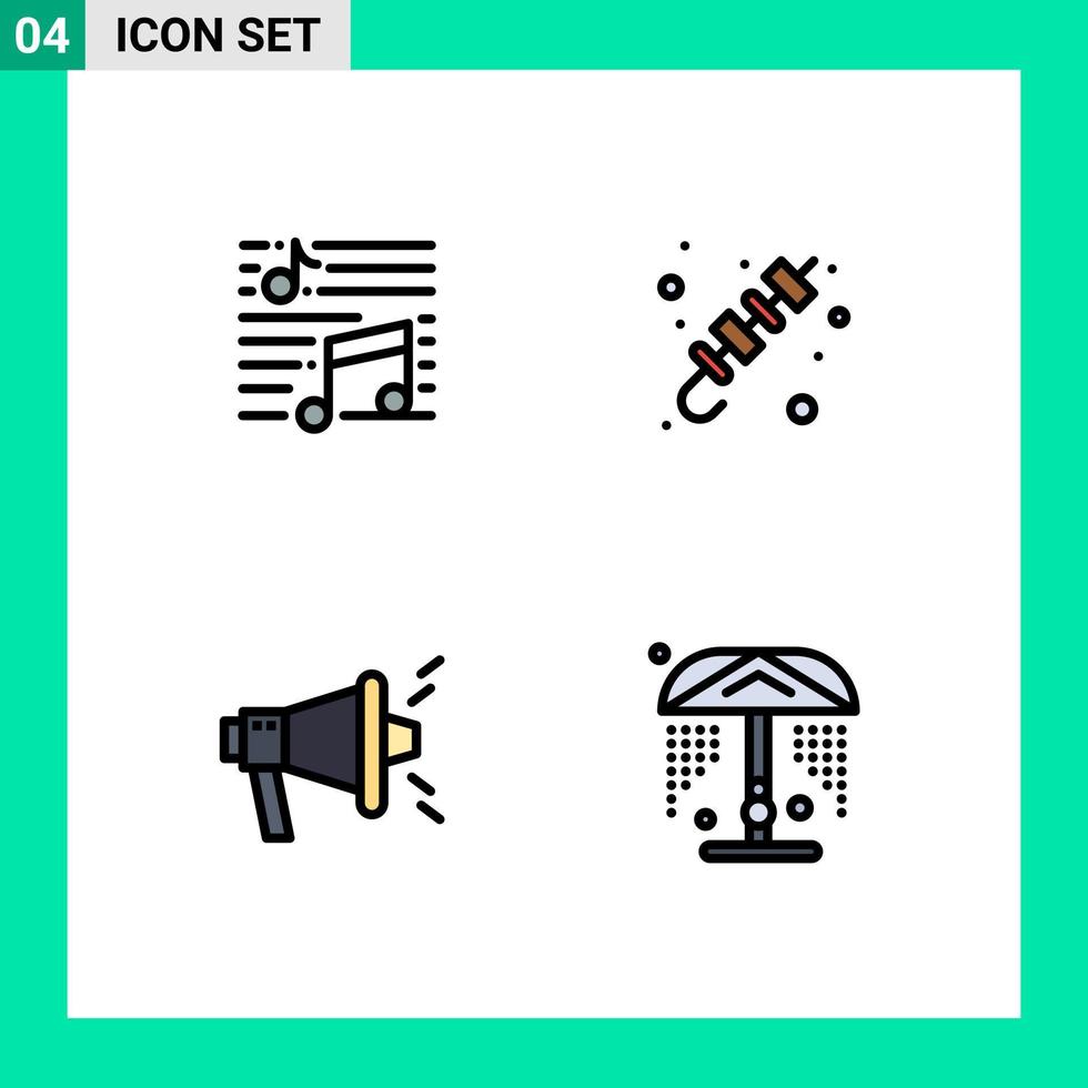 Universal Icon Symbols Group of 4 Modern Filledline Flat Colors of music summer song bbq seo Editable Vector Design Elements