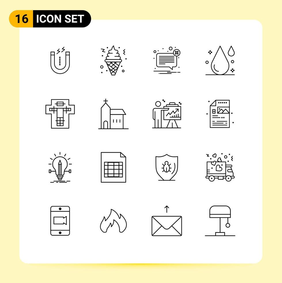 Universal Icon Symbols Group of 16 Modern Outlines of bed drop alert drink not Editable Vector Design Elements