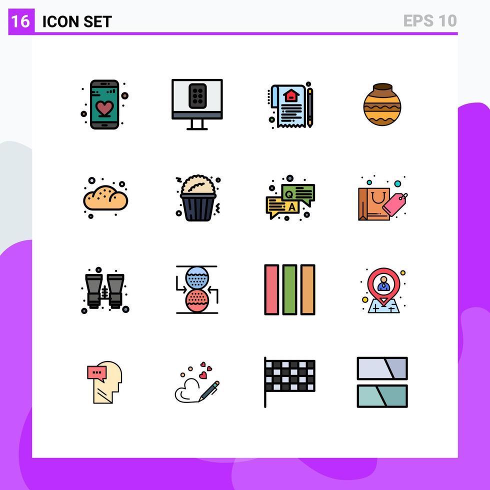 Set of 16 Modern UI Icons Symbols Signs for bread festival house pongal sand Editable Creative Vector Design Elements