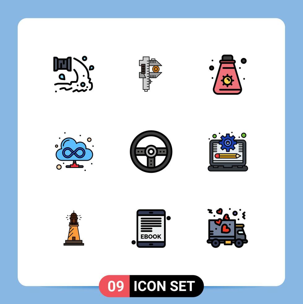 9 User Interface Filledline Flat Color Pack of modern Signs and Symbols of controller cloud small browser sun Editable Vector Design Elements