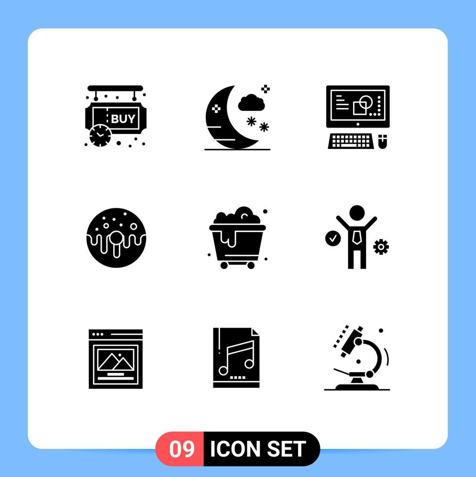 9 9 sólido glifo concepto para sitios web móvil y aplicaciones contaminación comida computadora rosquilla postre editable vector diseño elementos