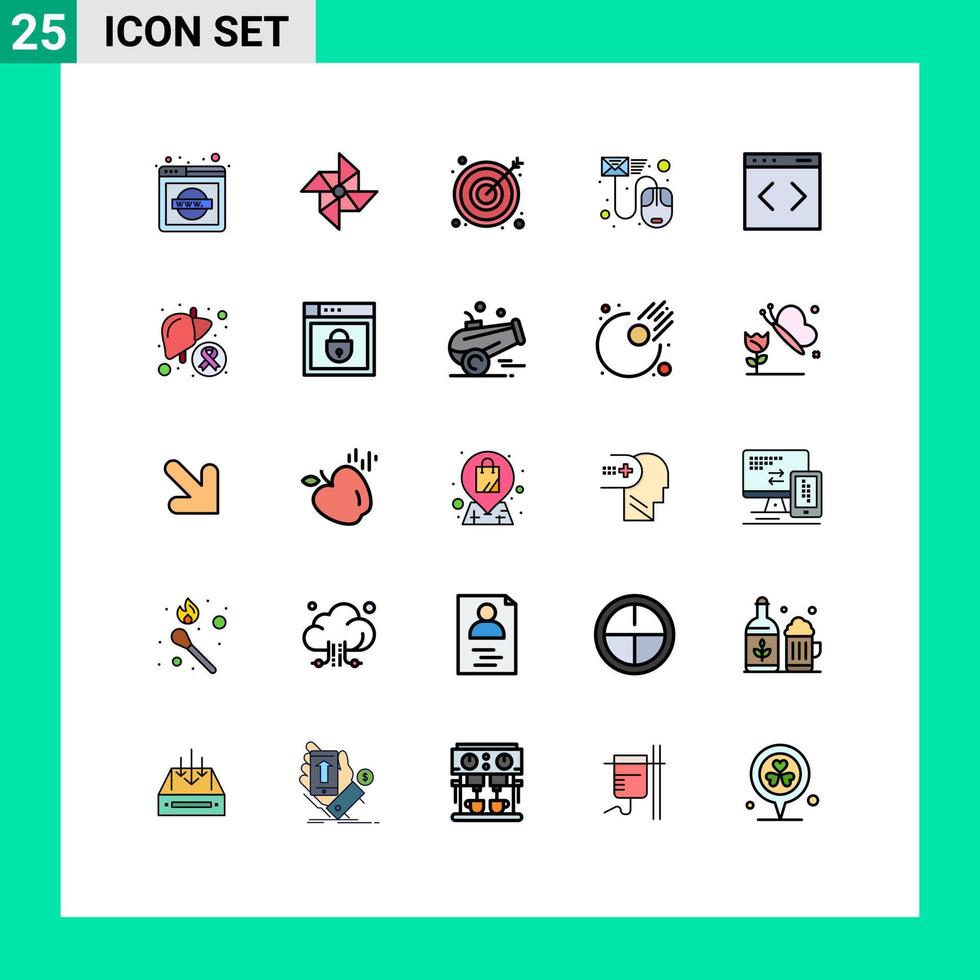 25 Thematic Vector Filled line Flat Colors and Editable Symbols of system content business mail file Editable Vector Design Elements