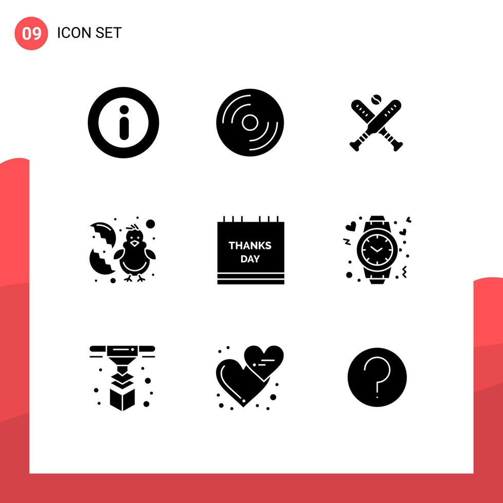9 Thematic Vector Solid Glyphs and Editable Symbols of celebration happy ball easter baby Editable Vector Design Elements