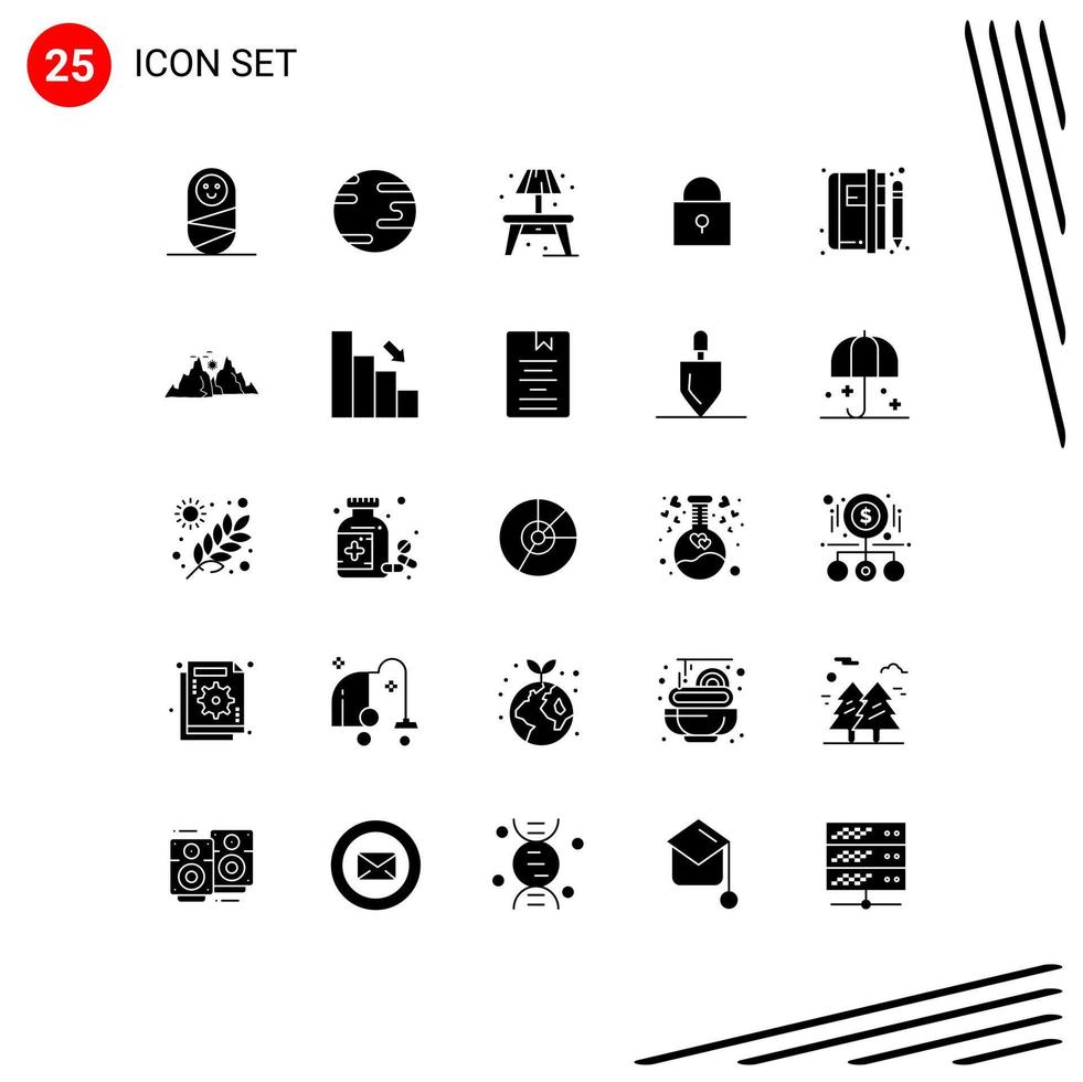 Modern Set of 25 Solid Glyphs and symbols such as landscape news twitter blog book Editable Vector Design Elements