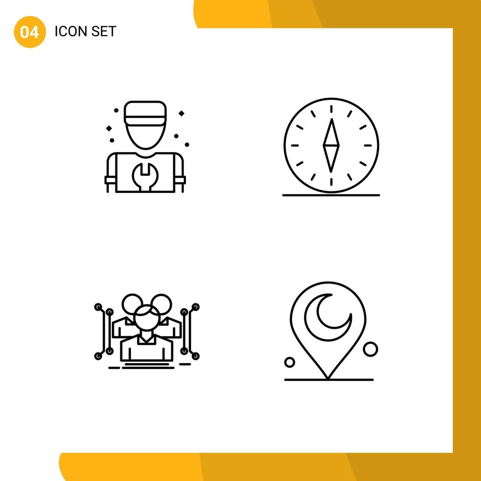 Stock Vector Icon Pack of 4 Line Signs and Symbols for man anthropometry repair direction data Editable Vector Design Elements