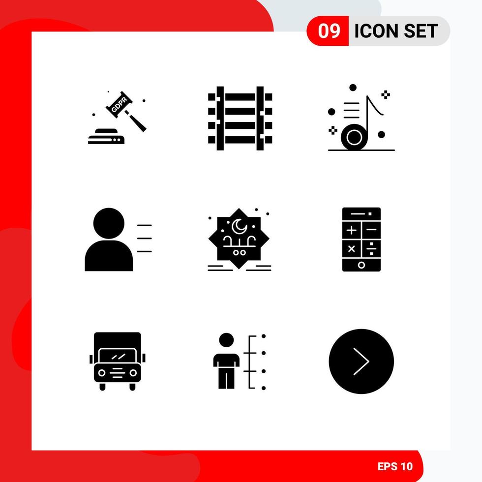 Group of 9 Modern Solid Glyphs Set for star person transportation education note Editable Vector Design Elements