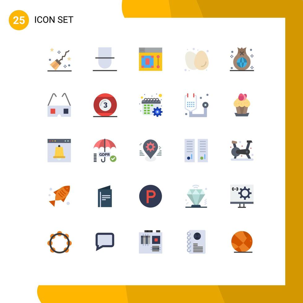 Set of 25 Vector Flat Colors on Grid for bag eggs web diet boiled eggs Editable Vector Design Elements