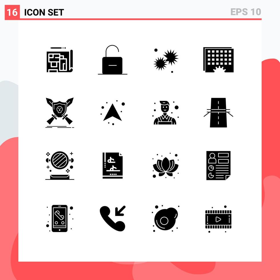 Group of 16 Modern Solid Glyphs Set for schedule management unlock event day Editable Vector Design Elements