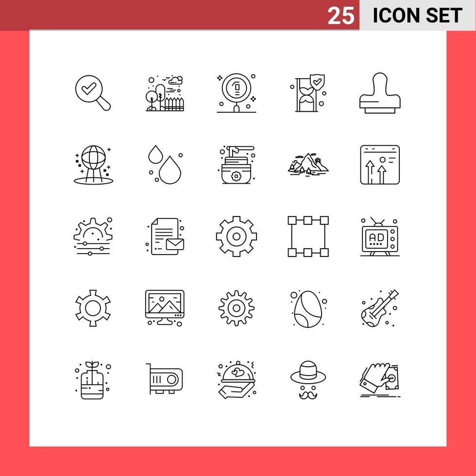 Universal Icon Symbols Group of 25 Modern Lines of press shield chemical security time glass Editable Vector Design Elements