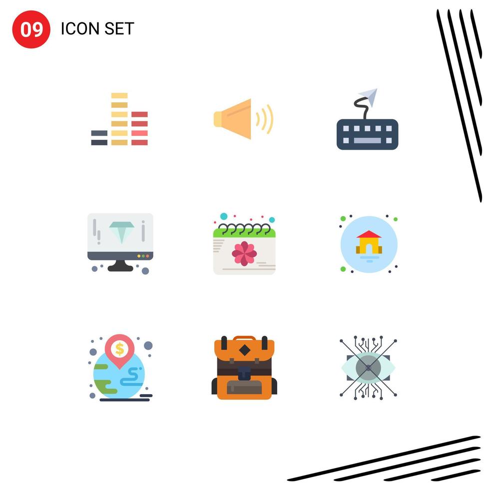 Universal Icon Symbols Group of 9 Modern Flat Colors of spring date keyboard calendar computer Editable Vector Design Elements