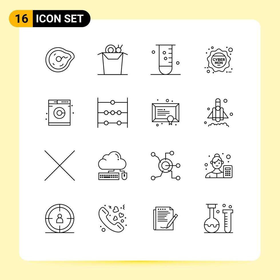Pictogram Set of 16 Simple Outlines of laundry monday biology discount science Editable Vector Design Elements