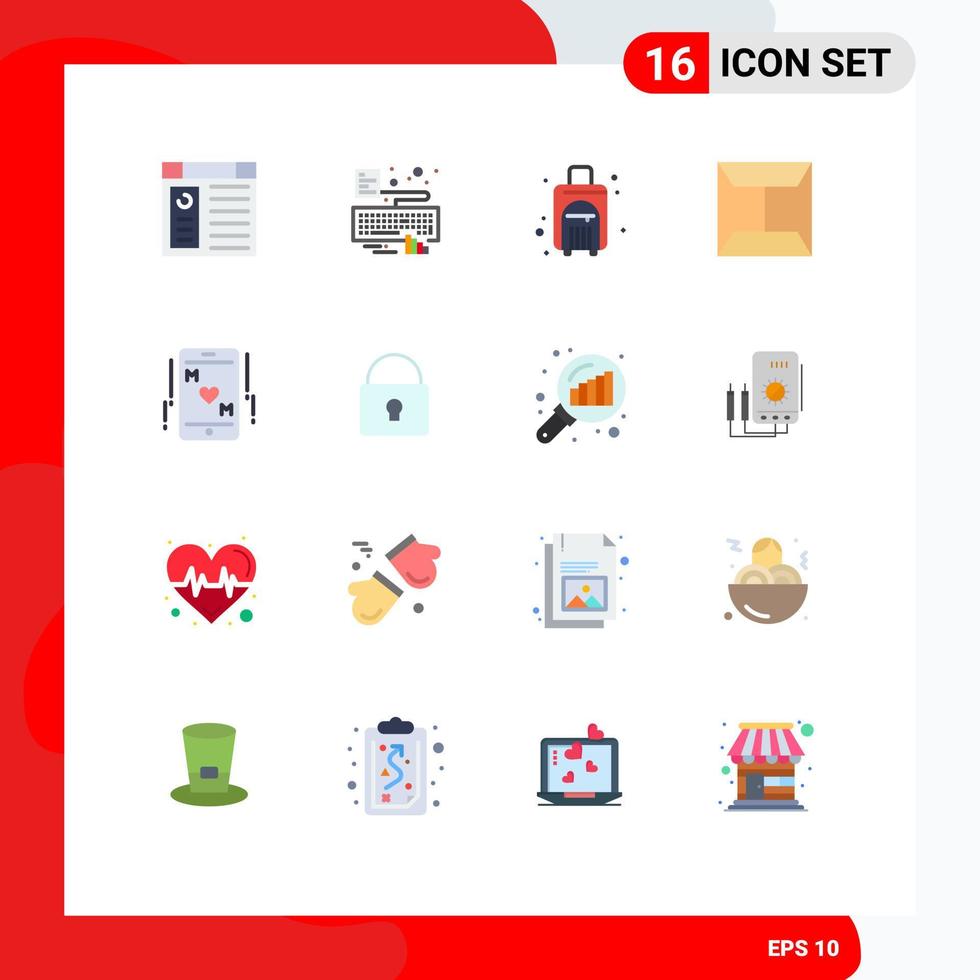 16 Universal Flat Color Signs Symbols of mom phone bag post envelope Editable Pack of Creative Vector Design Elements