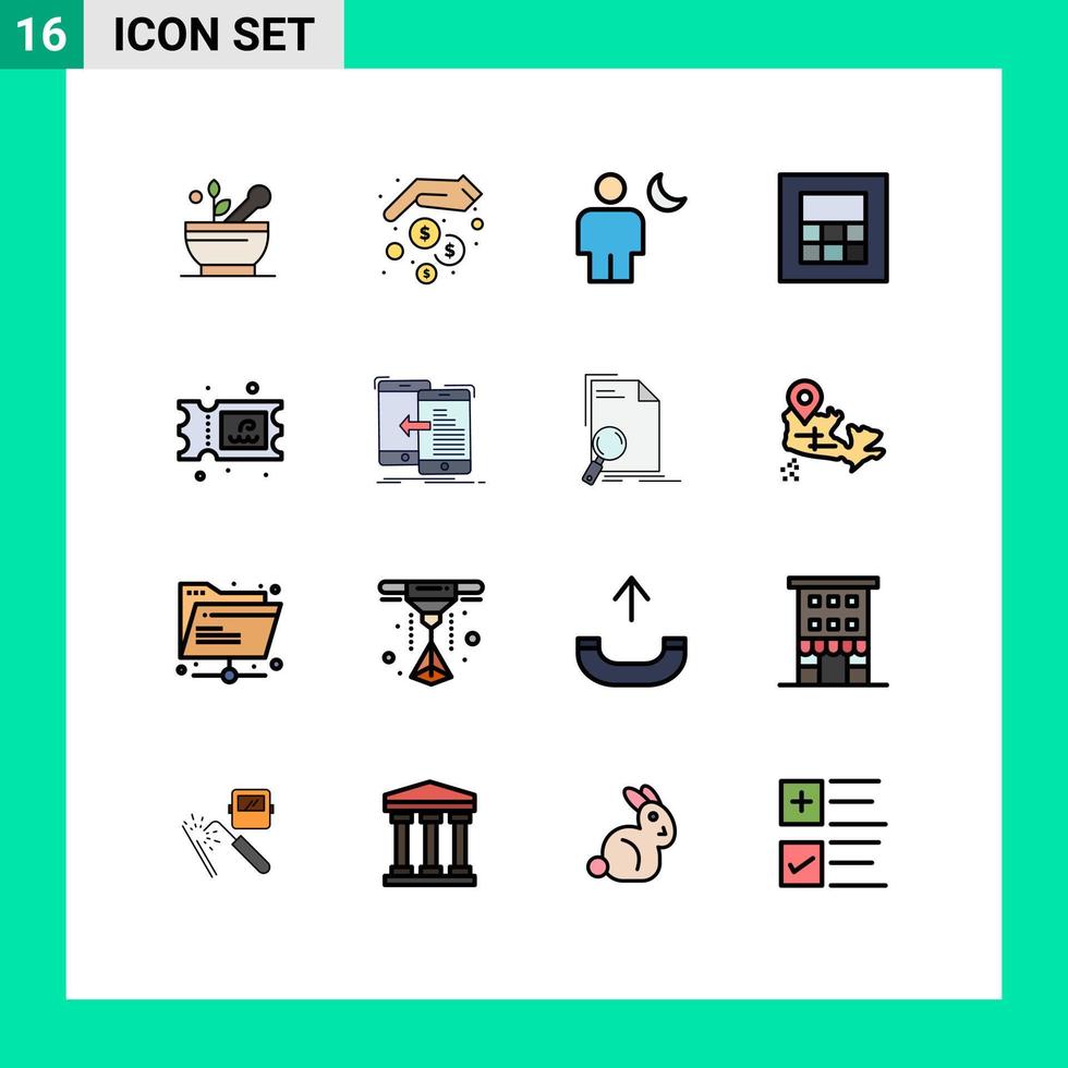Universal Icon Symbols Group of 16 Modern Flat Color Filled Lines of park ticket avatar wireframe night Editable Creative Vector Design Elements