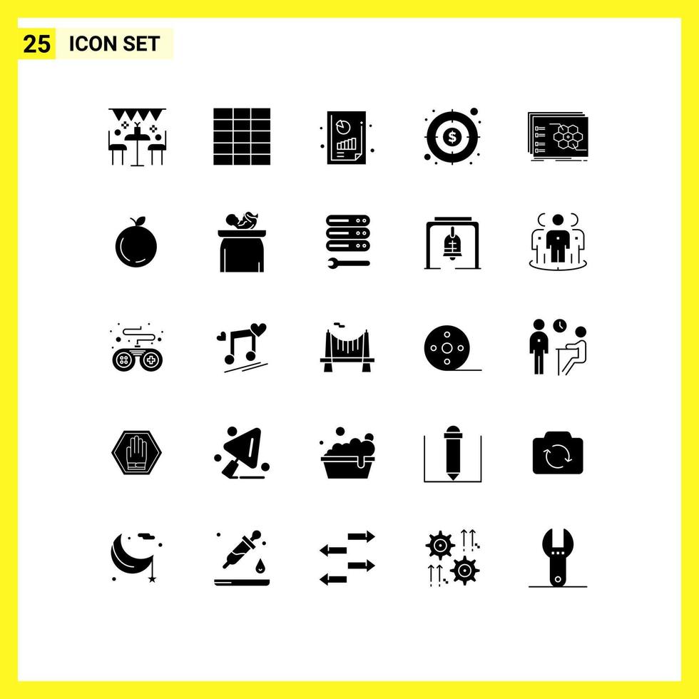 25 User Interface Solid Glyph Pack of modern Signs and Symbols of strategy game financial performance goal profit Editable Vector Design Elements