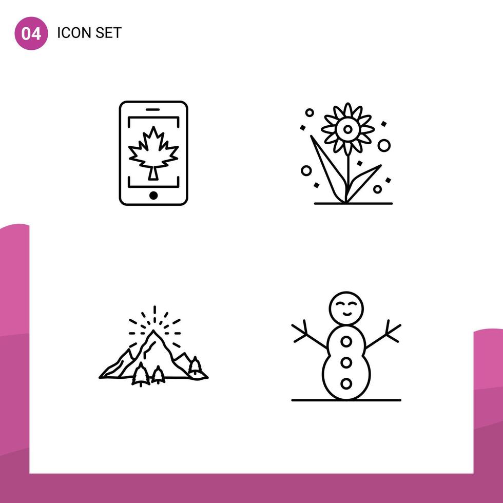 Editable Vector Line Pack of 4 Simple Filledline Flat Colors of mobile landscape leaf plant mountain Editable Vector Design Elements