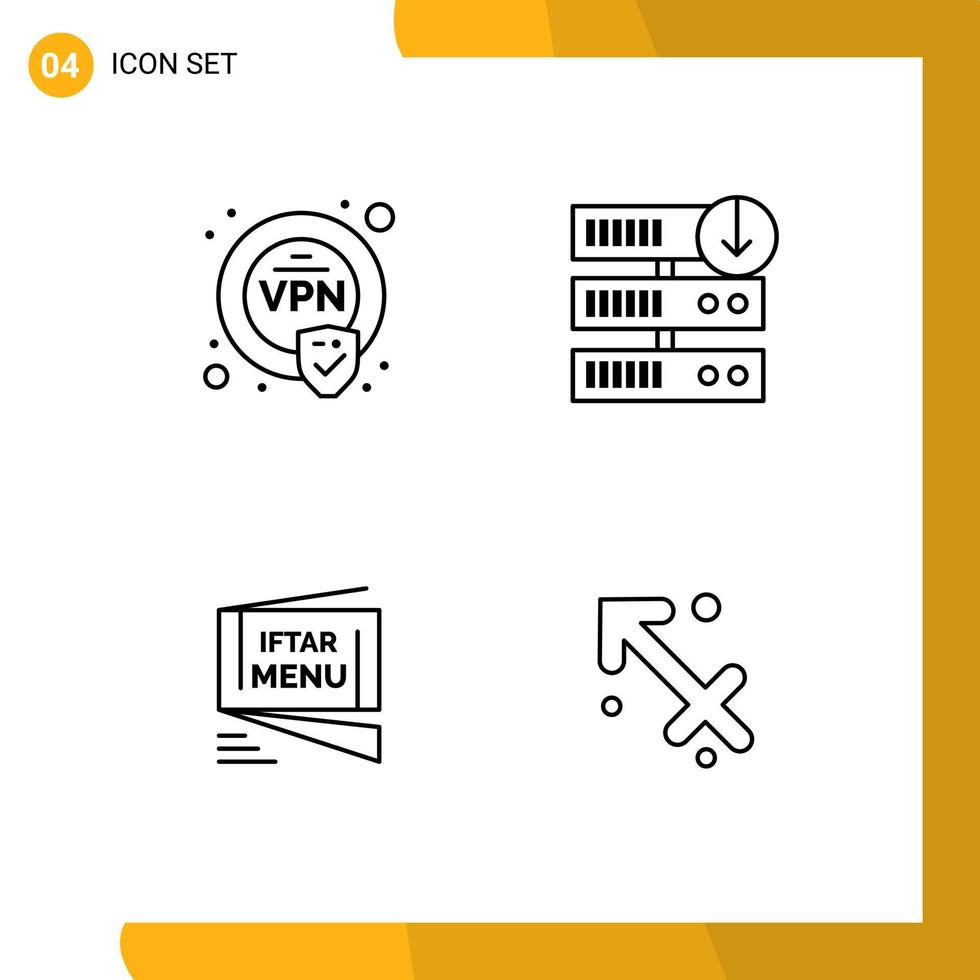 Set of 4 Modern UI Icons Symbols Signs for encryption ramadan downgrade server download fast Editable Vector Design Elements