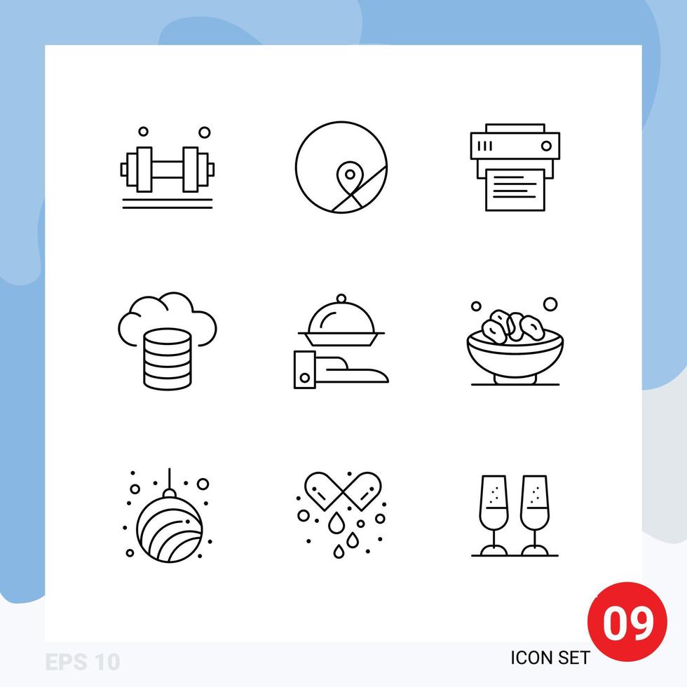 Set of 9 Commercial Outlines pack for line hosting map cloud education Editable Vector Design Elements