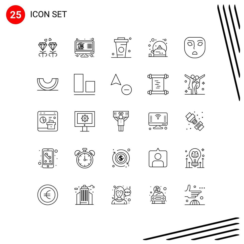 Pack of 25 Modern Lines Signs and Symbols for Web Print Media such as cup pot list breakfast drinks Editable Vector Design Elements