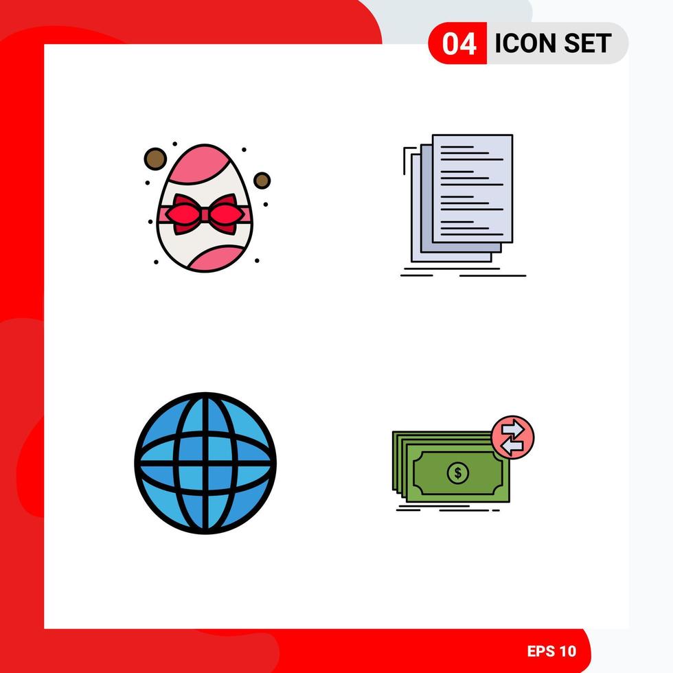 Editable Vector Line Pack of 4 Simple Filledline Flat Colors of birthday automation egg compile earth Editable Vector Design Elements